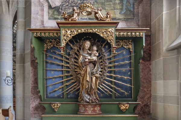 Madonna on the crescent moon, 1510, attributed to Gregor Erhart, side chapel in Überlingen Minster, St Nicholas, built in 1350 and 1576 in the late Gothic style, Überlingen, Baden-Württemberg, Germany