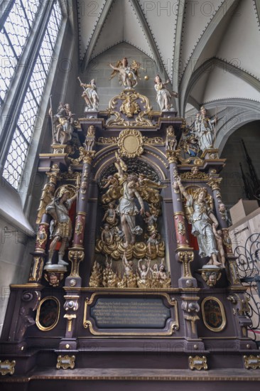 Guardian angel Angel Altar in Überlingen Minster, St Nicholas, built in 1350 and 1576 in the late Gothic style, Überlingen, Baden-Württemberg, Germany