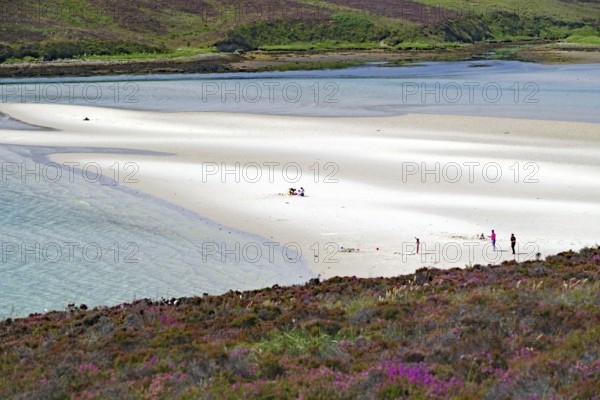 White sandy beach with calm clear waters, ideal for relaxation and tranquillity, Mainland, Orkney Islands, Scotland, United Kingdom