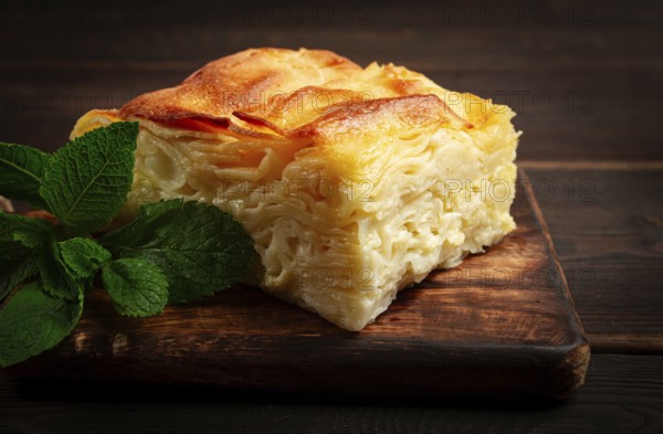 Achma, khachapuri, Georgian cuisine, homemade, no people, on a wooden background