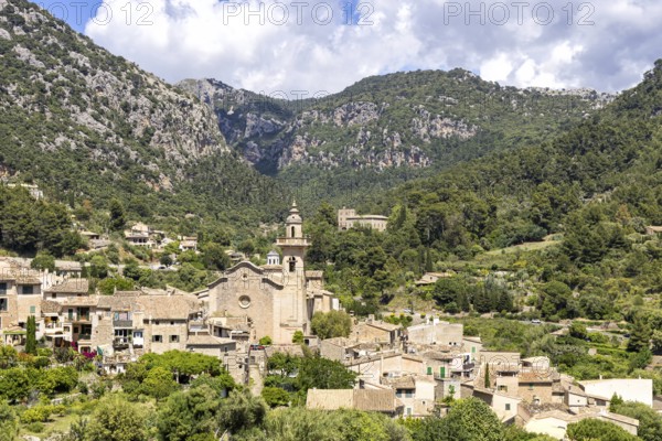 Valldemossa village on Majorca with church Holiday at the Serra de Tramuntana Travel in Valldemossa, Spain
