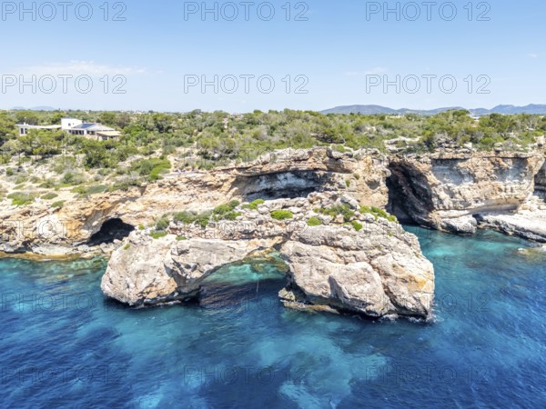 Es Pontas rock gate near Cala Santanyi on the island of Majorca in the Mediterranean Sea, travelling in Santanyi, Spain