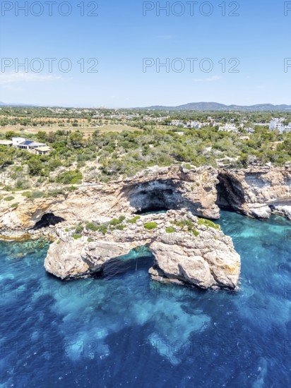 Es Pontas rock gate near Cala Santanyi on the island of Majorca in the Mediterranean Sea, travelling in Santanyi, Spain