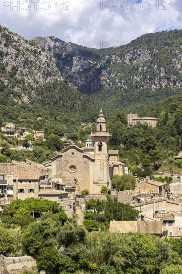 Valldemossa village on Majorca with church Holiday at the Serra de Tramuntana Travel in Valldemossa, Spain