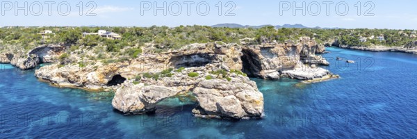 Es Pontas rock gate near Cala Santanyi on the island of Majorca in the Mediterranean Sea Travel Panorama in Santanyi, Spain