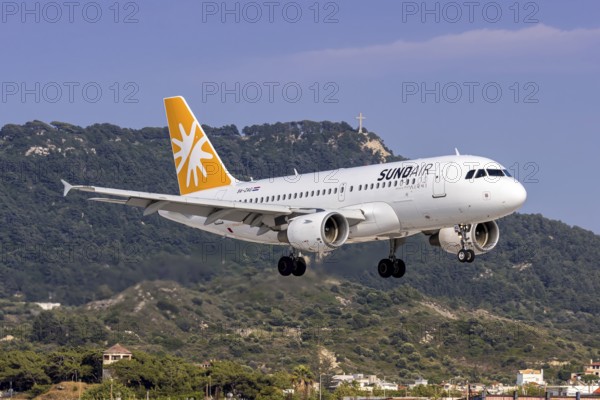 A Sundair Airbus A319 aircraft with the registration number 9A-ZAG at Rhodes Airport, Greece