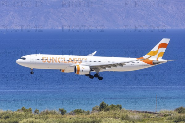 An Airbus A330-900neo aircraft of Sunclass Airlines with the registration number OY-VKO at Rhodes Airport, Greece