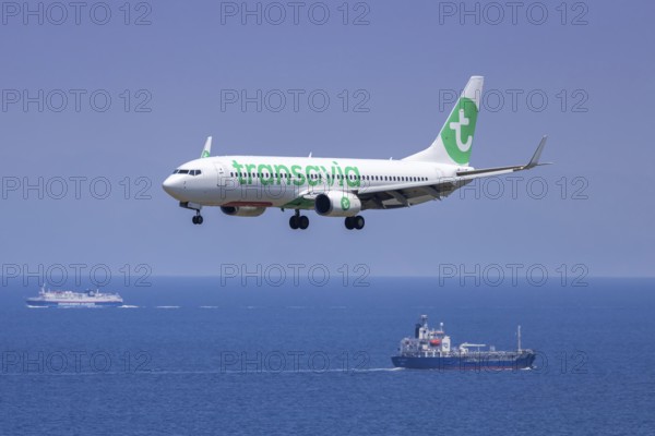 A Boeing 737-800 aircraft of Transavia with the registration PH-HSJ at Rhodes Airport, Greece