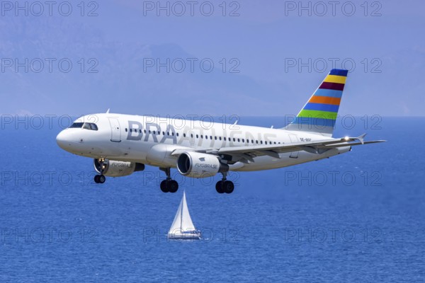 A Braathens Airbus A319 aircraft with the registration SE-RGC at Rhodes Airport, Greece
