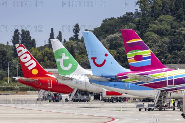Aircraft tail units at Rhodes Airport, Greece