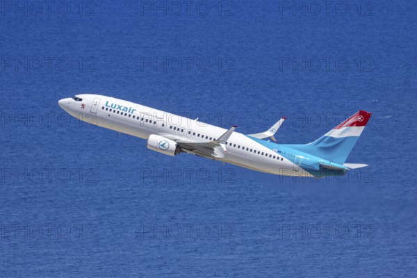 A Luxair Boeing 737-800 aircraft with the registration LX-LBA at Rhodes Airport, Greece