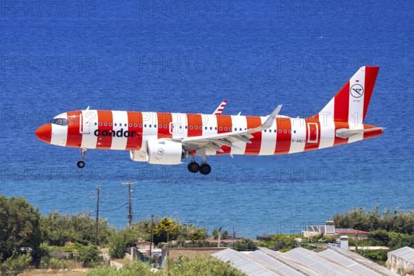 A Condor Airbus A320neo aircraft with the registration number D-ANCY at Rhodes Airport, Greece