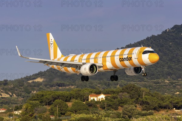 A Condor Airbus A321neo aircraft with the registration D-ANLA at Rhodes Airport, Greece