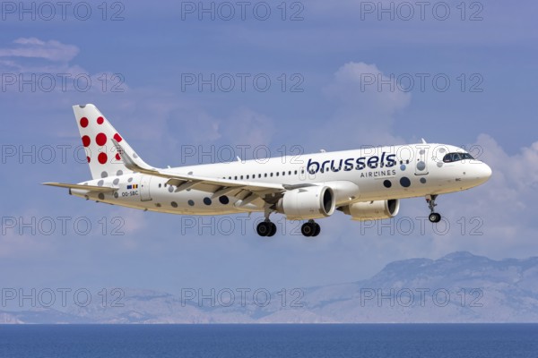 A Brussels Airlines Airbus A320neo aircraft with the registration number OO-SBC at Rhodes Airport, Greece