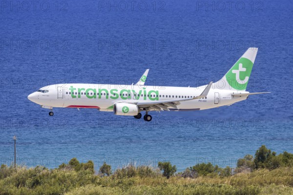 A Boeing 737-800 aircraft of Transavia with the registration PH-HXI at Rhodes Airport, Greece