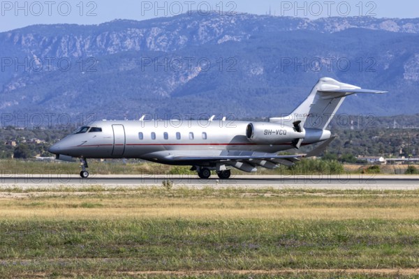 A Bombardier Challenger 350 aircraft of VistaJet with the registration number 9H-VCQ at Palma de Majorca Airport, Spain
