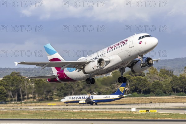 A Eurowings Airbus A319 aircraft with the registration D-AGWA at Palma de Majorca Airport, Spain