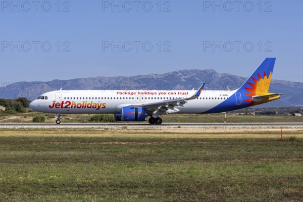 A Jet2 Airbus A321neo aircraft with the registration G-SUNJ at Palma de Majorca Airport, Spain