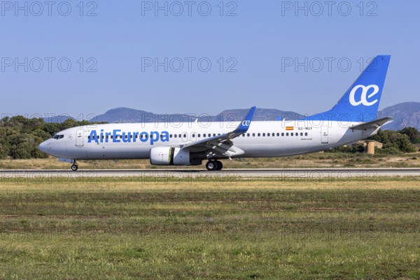 An Air Europa Boeing 737-800 aircraft with the registration EC-NUY at Palma de Majorca Airport, Spain