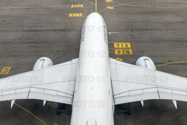 A Cathay Pacific Airways Airbus A340-600 aircraft with the registration A350-900 at Chek Lap Kok Airport (HKG) in Hong Kong, China