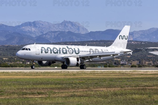 A Marabou Stork Airlines Airbus A320 aircraft with the registration LZ-FBE at Palma de Majorca Airport, Spain