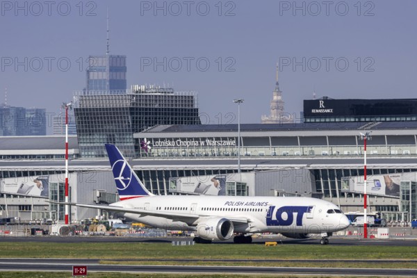 LOT Polish Airlines Boeing 787-8 Dreamliner aircraft with registration SP-LRC at the airport in Warsaw, Poland
