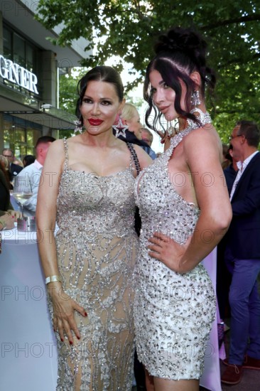 Djamila Rowe and Micaela shepherd at the exclusive terrace opening of Casa Bellucci in Berlin on 16 July 2025
