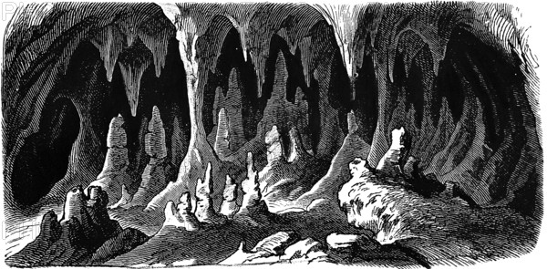Postojna Caves or Adelsberg Grotto, limestone cave, cave system, stalactites, stalagmites, geology, geological history, Slovenia, historical view, Seydlitz geography 1885