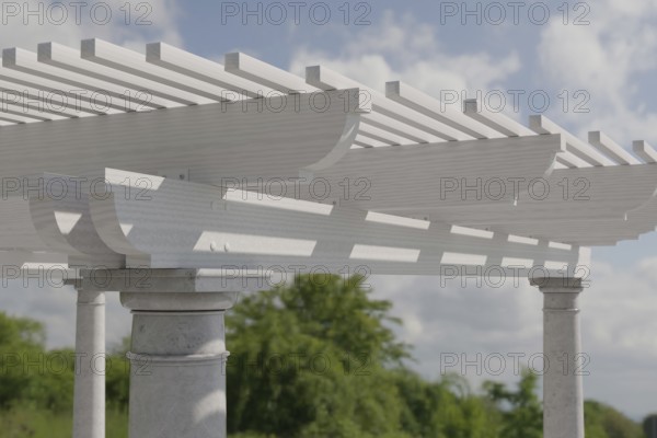 Detail abstract of A beautiful marble and wood pergola patio cover