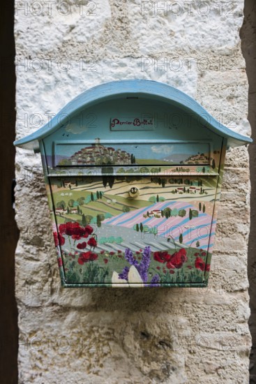 Painted letterbox, St. Paul de Vence, Provence Alpes Côte d'Azur, South of France, France