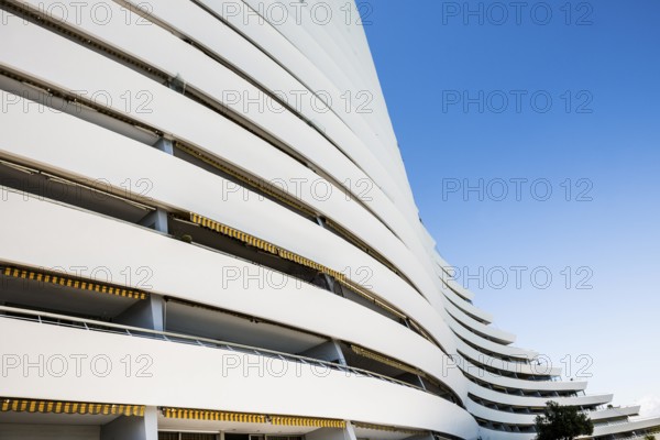 High-rise flat blocks by the sea, Marina Baie des Anges, Villeneuve-Loubet, Provence Alpes Côte d'Azur, South of France, France