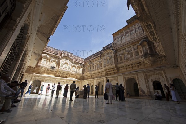 Inner courtyard in the Mehrangarh or Meherangarh fortress, Jodhpur, Rajasthan, India