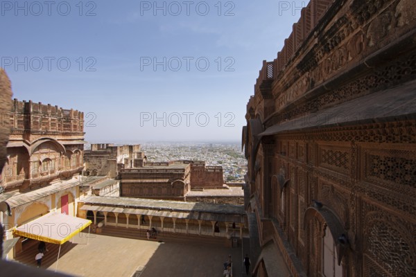 Mehrangarh or Meherangarh fortress, city view of Jodhpur from behind, Rajasthan, India