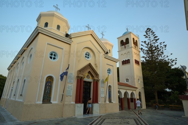 Church, Panagia Agia Paraskevi, A traditional church with bell tower under a clear evening sky, Kos Town, Kos, Dodecanese, Greek Islands, Greece