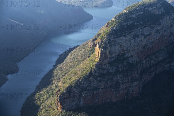 Evening mood at the Blyde River Canyon, view of the canyon with the Blyde River and Table Mountains, canyon landscape, Panorama Route, Mpumalanga, South Africa