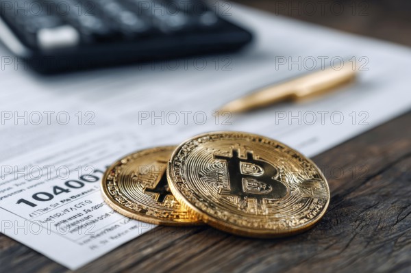 Bitcoin tax or cryptocurrency concept with US tax form 1040 IRS form in Individual Income Tax Return, AI generated