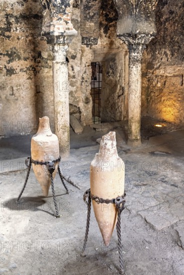Old amphoras at Banys Arabs Baths a historic site with Islamic architecture, Palma de Mallorca, Mallorca, Spain