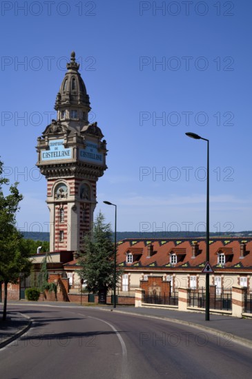 Production building, headquarters, head office, hotel, champagne brand Champagne Castellane, tower, Épernay, Marne, France