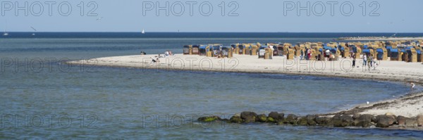 Beach chairs on the sandy beach, Laboe, Baltic seaside resort, fjord, Baltic Sea, North Frisia, Schleswig-Holstein, Germany
