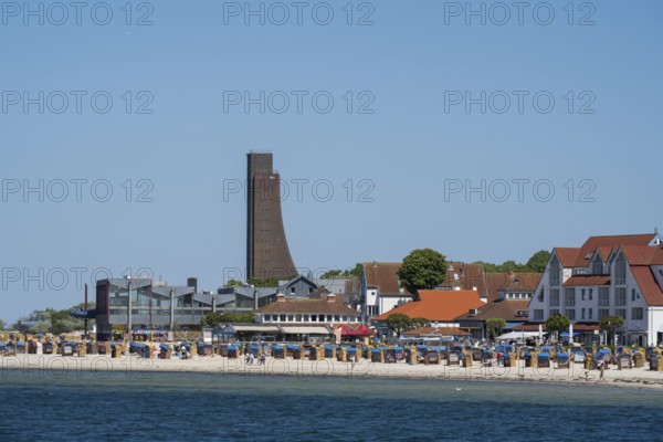 Naval memorial, beach, Laboe, Baltic seaside resort, fjord, Baltic Sea, North Frisia, Schleswig-Holstein, Germany