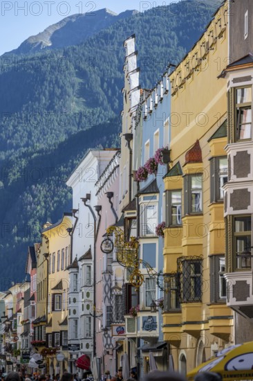 Old town, colourful houses in the main street, old town, Sterzing, South Tyrol, Italy