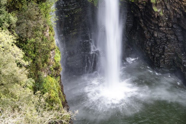 Water plunging into the depths, high waterfall in a canyon, Mac-Mac Falls, long exposure, near Graskop, Mpumalanga, South Africa
