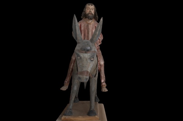 Palmesel in St Briccius Church, on a black background, Wurmlingen, Tuttlingen district, Baden-Württemberg, Germany