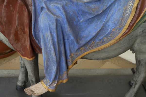 Foot and robe of Christ, detail of the palm donkey, around 1490, St John's parish church, Biberacher Str. 6, Ummendorf, district of Biberach, Baden-Württemberg, Germany
