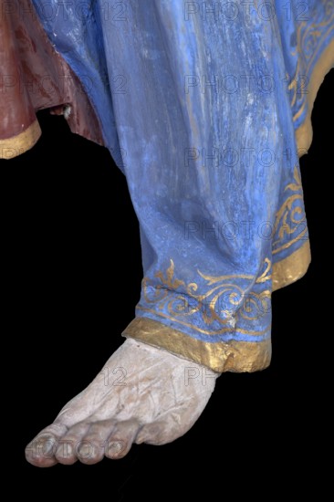 Foot and robe of Christ, detail of the palm donkey, around 1490, St John's parish church, Biberacher Str. 6, Ummendorf, district of Biberach, Baden-Württemberg, Germany