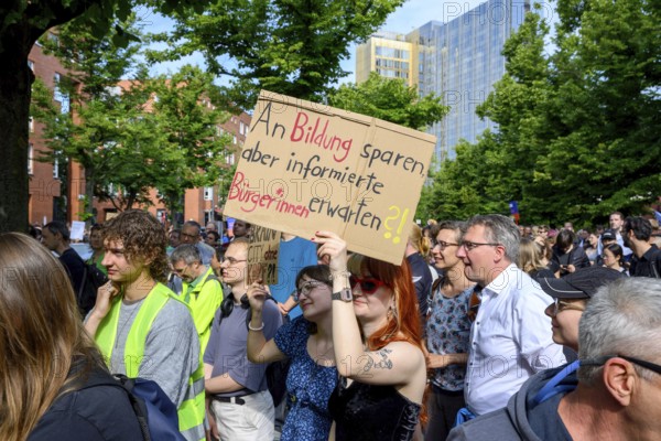 Protests by employees of Berlin's universities against the breach of contract and the cuts by the Berlin Senate, Senate Department for Science, Berlin, 14 July 2025