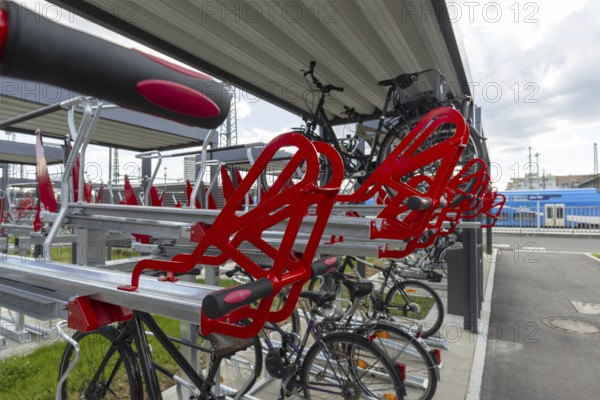 Bicycle parking facility, Ulm, Swabian Alb, Baden-Württemberg, Germany