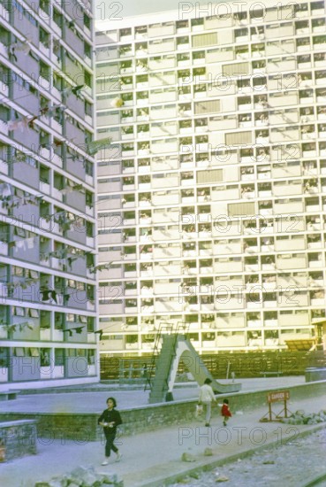 Low cost housing high rise blocks of flats, New Kowloon, Hong Kong, Asia 1965