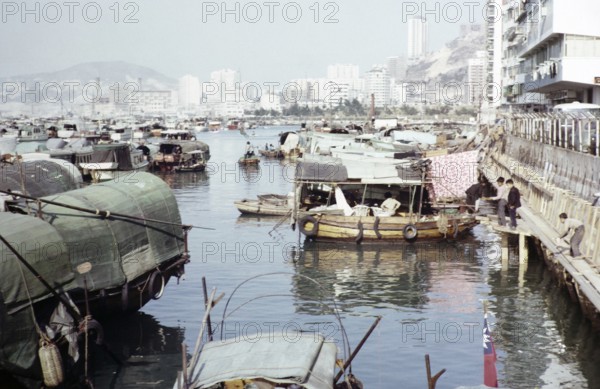 People living on sampan boats, Causeway Bay, Hong Kong, Asia 1964