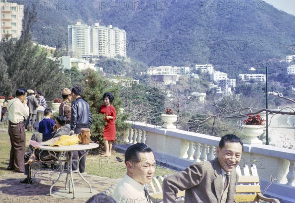 Captioned as 'Photo club in hotel garden' Repulse Bay Hotel, Repulse Bay, Hong Kong, Asia 1964